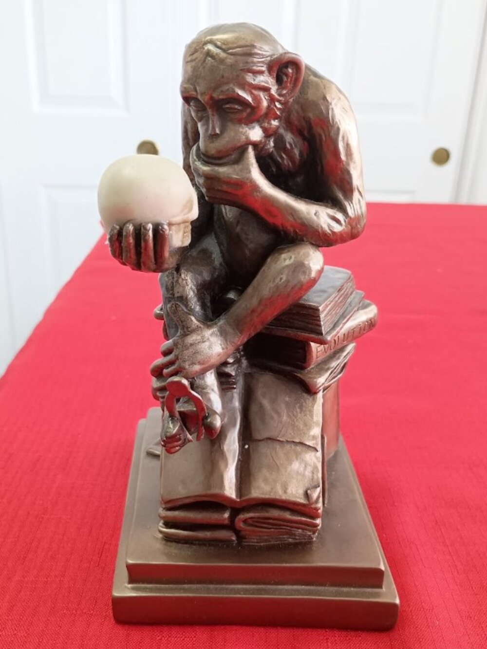 Bronze Monkey with Skull Figurine